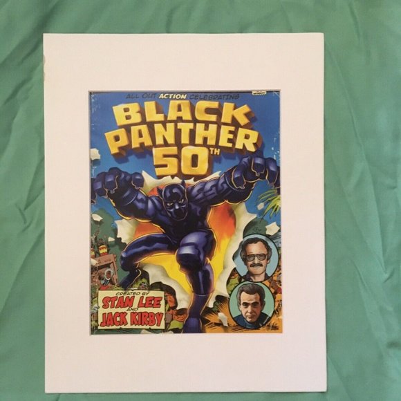 Black Panther Art matted Pop Gift Marvel Comics Stan Lee Jack Kirby - Picture 1 of 2